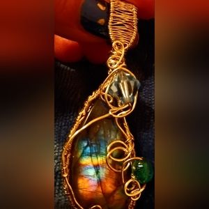 Wire wrapped Labradorite Pendant in Sterling silver plated blue,turq Handmade
